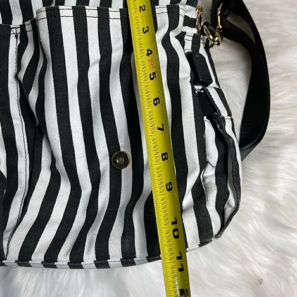 Lovevook laptop  shoulder bag Black & white stripes canvas,pink faux leather